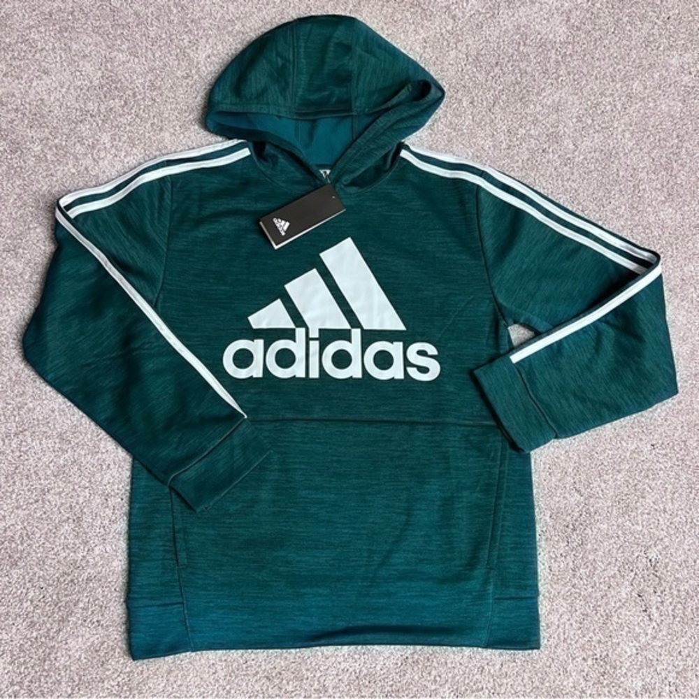 NWT Adidas youth size large 14-16 Hunter green and white lightweight hoodie